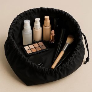 Large Drawstring Makeup Pouch - Portable & Spacious for Travel Cosmetics Storage