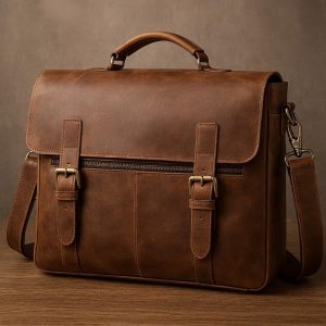 Men's Leather Messenger Bag - Vintage Style with Modern Function, Spacious & Professional